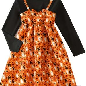 New Boutique Girls Black Orange Halloween Dress Ghosts Pumpkins Cats 5-6Y